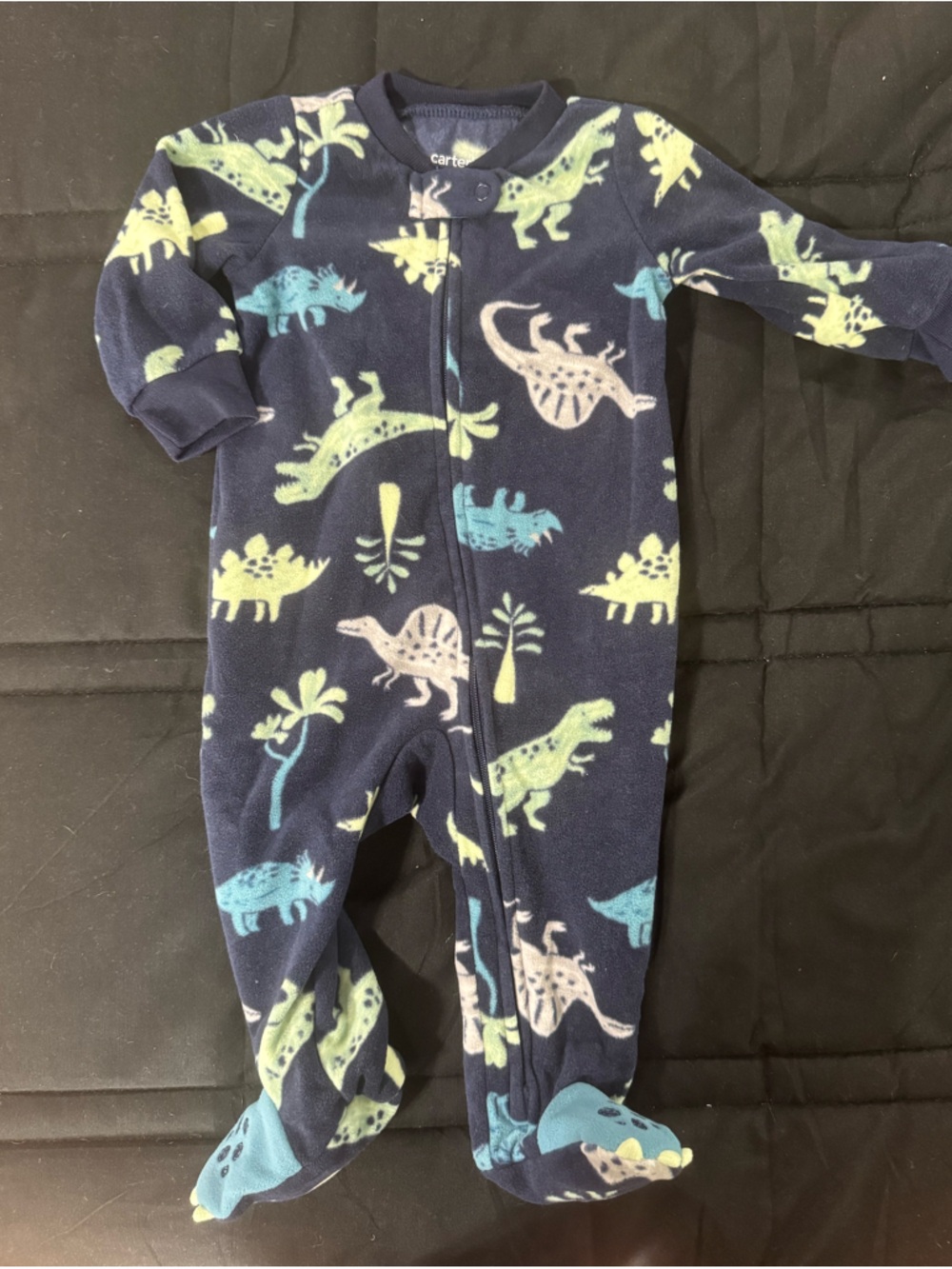 Carter's Navy Fleece Dino Zip Footless Pajama